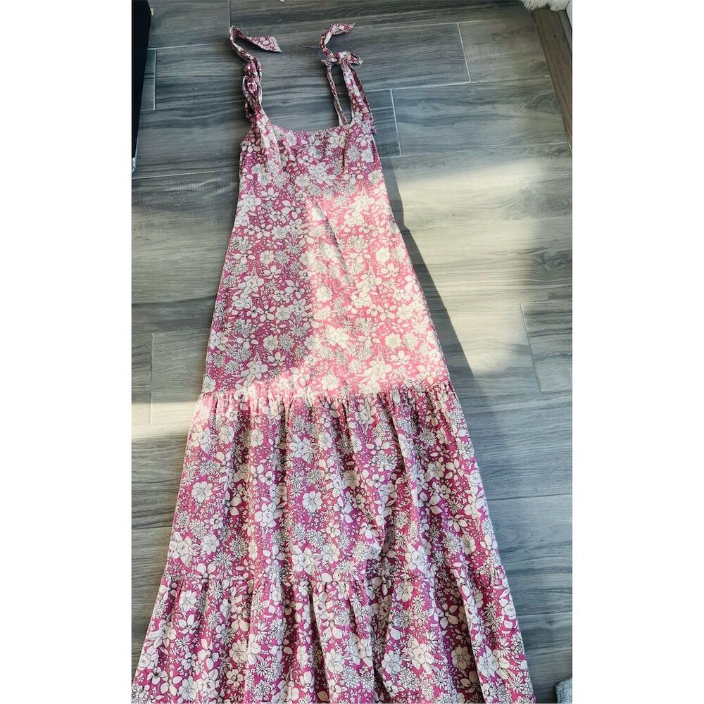 Free People XS Pink Floral Sleeveless Maxi Dress Boho Spring Casual